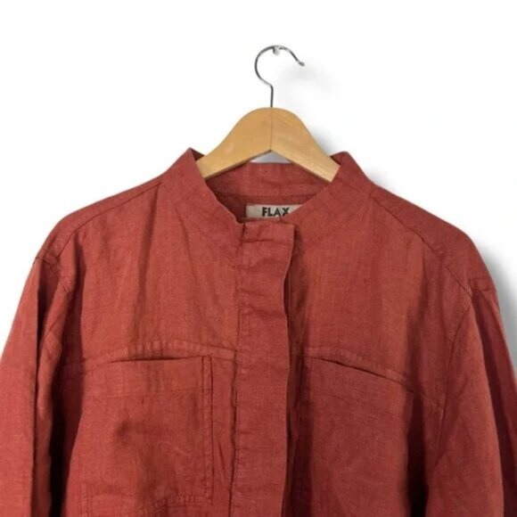 Flax Linen Grateful Jacket Spice Pockets Lagenlook Rust Orange Buttons $214 - Picture 9 of 11